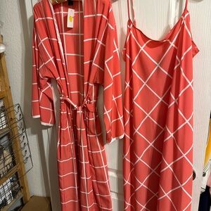 Natori Womens Small S Nightgown Robe Set Orange Pink Multi 2 Pc New? P8